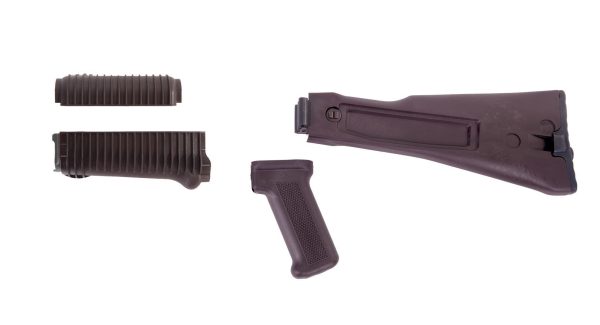 Arsenal Plum Polymer Left-Side Folding Buttstock Set with Stainless Steel Heat Shield and Pistol Grip for Krinkov Stamped Receivers